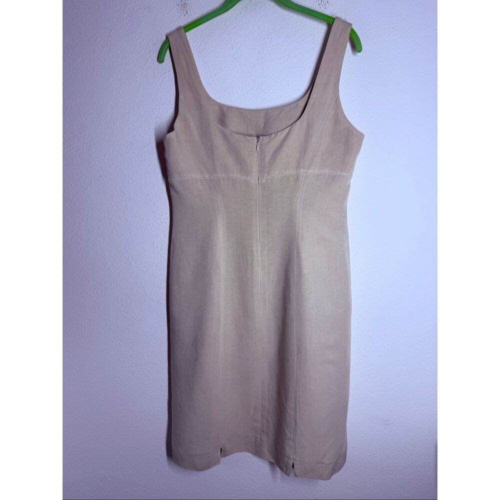 Perspective Beige Linen Blend Sheath Dress Sleeveless Square Neck EU 40 US 8 - Picture 5 of 13